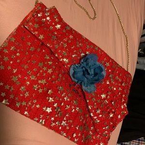 Ladies handbag red/gold